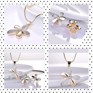 18K Gold Filled Stud Earrings Long Pendant Necklac